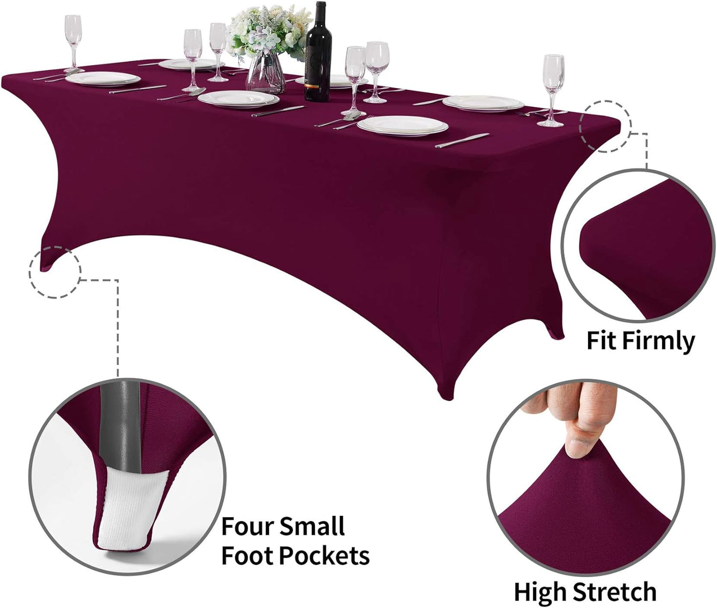Spandex Table Cover for 8FT or 4ft or 6ft Table Universal Fitted Stretch Tablecloth for Party, Banquet, Wedding and Events-Burgundy