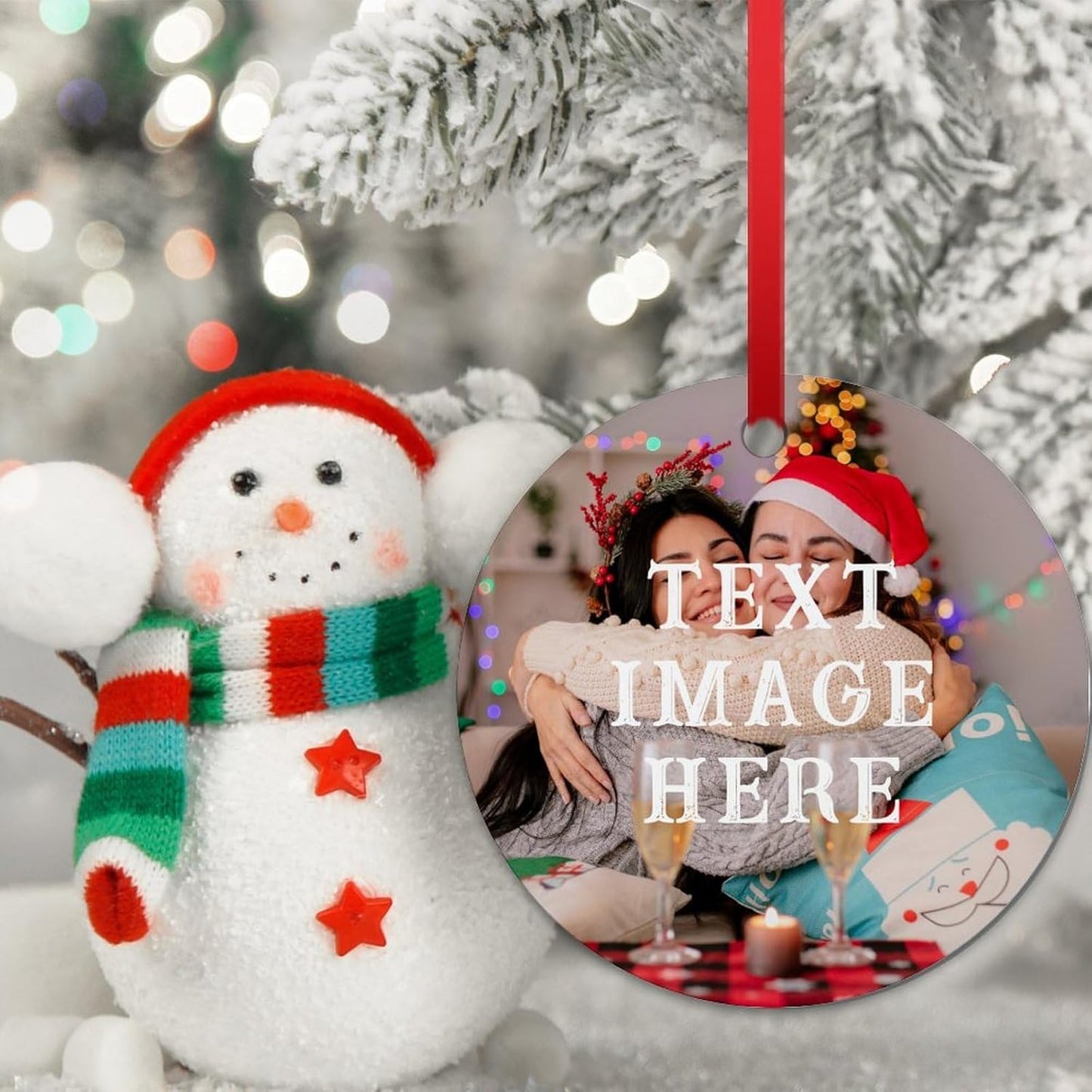 Personalized Christmas Ornaments 2024 Custom Photo Picture Text Ornament for Christmas Tree Hanging Customized Ceramic Home Holiday Decorations Gift for Xmas Kids Couples Family Dogs 2-Side Print 2.9"