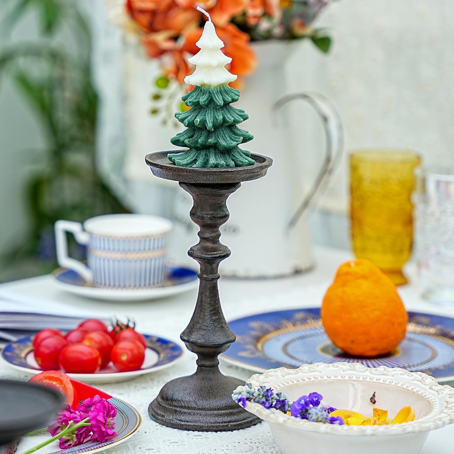 Sungmor Rustic Cast Iron Pillar Candle Holder, 7.8" Tall Vintage Candlestick Holders, Table Centerpiece Metal Candle Holder, Farmhouse Candle Stand for Fireplace Shelf Home Decor