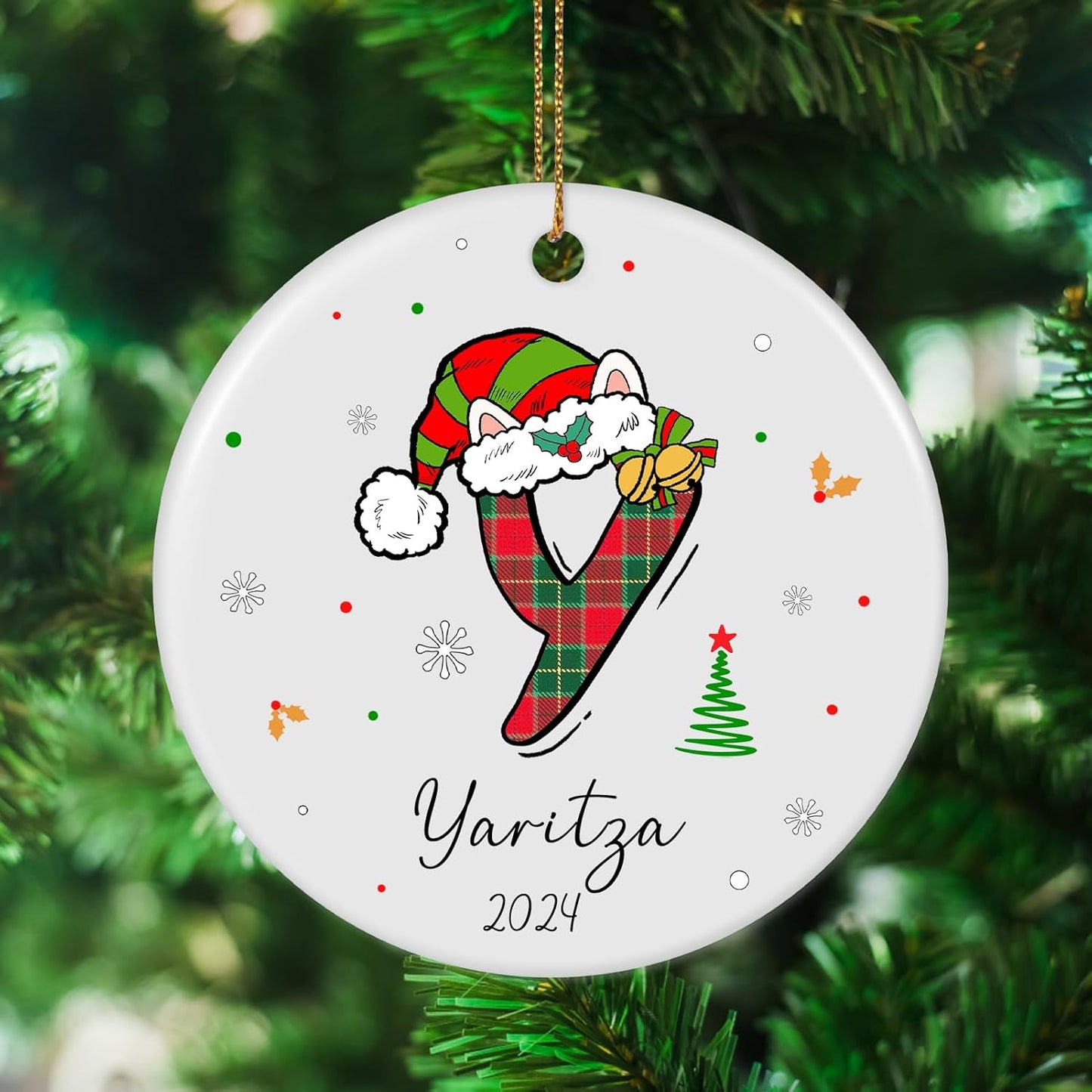 Personalized Christmas Ornaments with Initial Name, Ceramic Custom Monogram Initial A-Z Christmas Ornament 2025 for Kids Family Friends, Customized Letter Name Ornaments for Christmas Tree Decorations