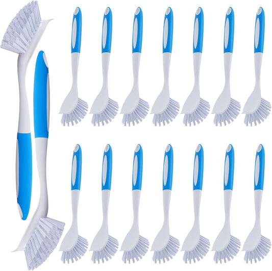 Hsei 20 Pcs Blue Kitchen Scrub Dish Brush Bulk with 11 Inch Anti Slip Handle Cleaning Dish Scrubber with Stiff Bristles Washing Scrub Brushes for Housekeeping for Pots and Pans, Kitchen Sink