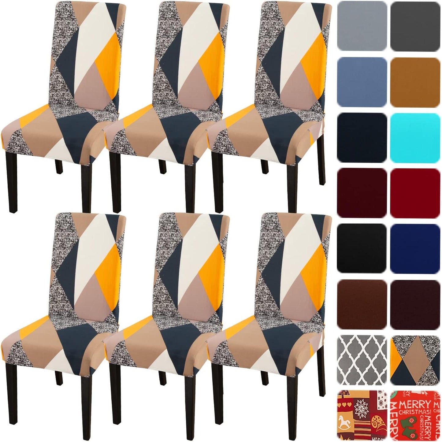 JQinHome Chair Covers for Dining Room 6 Pack,Magic Cube High Stretch Removable Washable Parsons Chair Slipcover for Home Party Hotel Wedding Ceremony (Geometric Patterns)