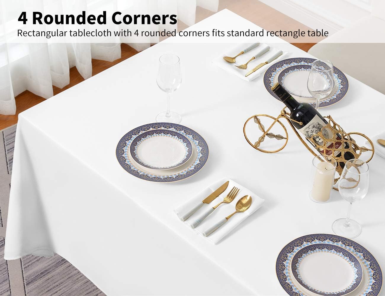 Surmente White Rectangle Tablecloth 90 x 132-inch Rectangular Polyester Table Cloth for Weddings, Banquets, or Restaurants