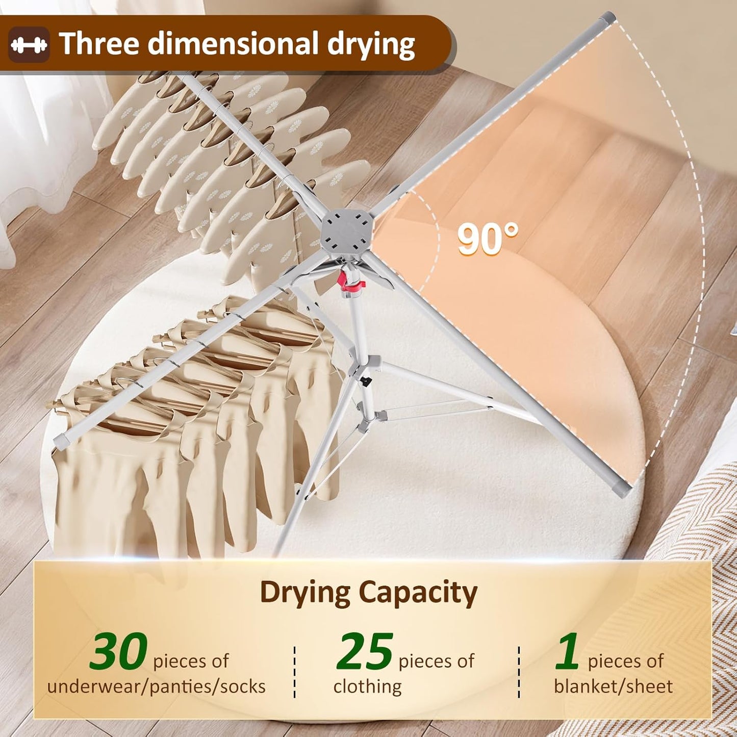 Tripod Drying Rack Height Adjustable, 2025 Upgraded Foldable Portable Standing Drying Rack,Carbon Steel Material Drying Rod, Easy to Install,Use for Indoor and Outdoor Clothes, Towel Drying