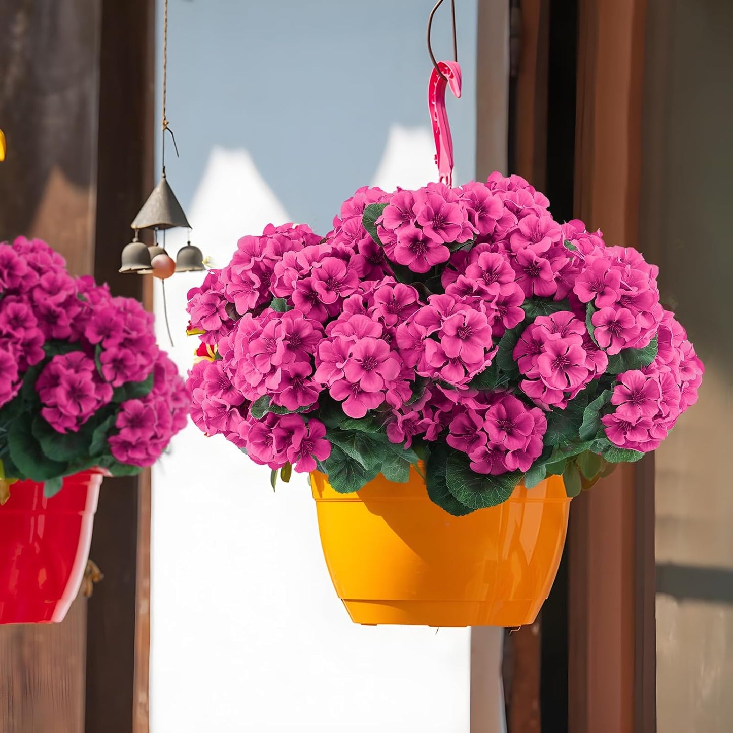 Hananona 12 Pcs Artificial Geranium Flowers for Outdoors Geranium Silk Flowers Outdoor UV Resistant Garden Plants Faux Flowers for Ptio Front Door Kitchen Table Centerpieces Home Decor (12, Rose Red)