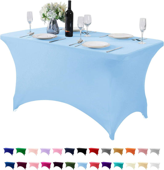 Spandex Table Cover for 4FT or 6ft or 8ft Table Universal Fitted Stretch Tablecloth for Party, Banquet, Wedding and Events-Blue Mist