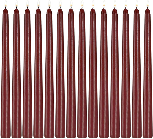 14 Pack Dark Red Taper Candles 12 Inch Tall 3/4 Inch Thick Burn 10 Hours (Burgundy)