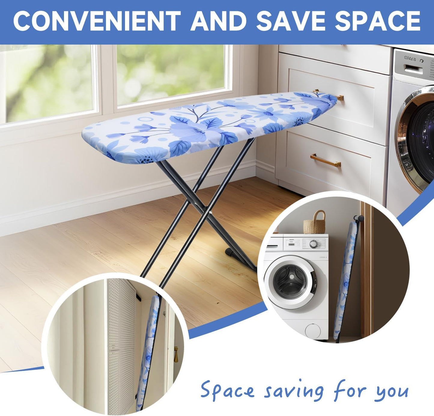 Ironing Board, Compact and Space Saver Ironing Board, Extra Wide Ironing Area with Extra Thick Heavy Duty Padded Cover, Stable Structure, Easy to Fold,Height Adjustable