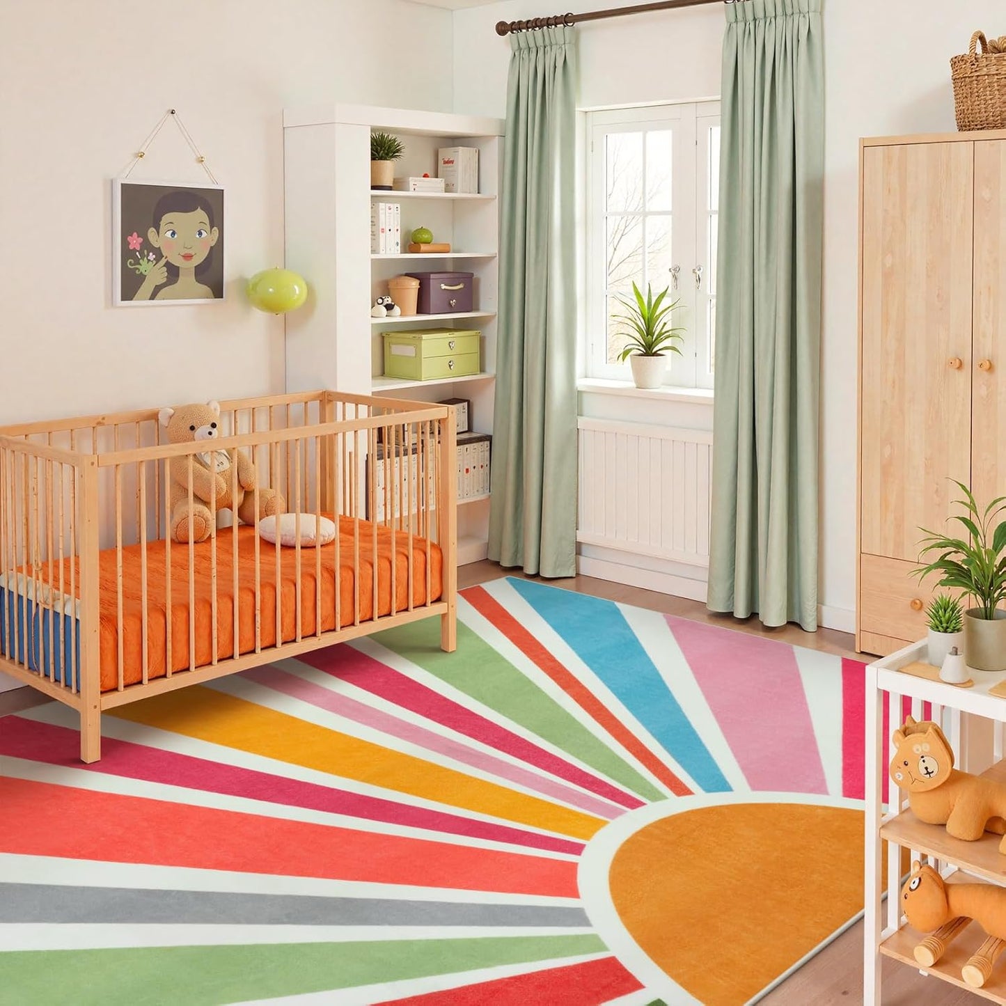 STARUIA Sun 8x10 Washable Area Rugs for Living Room, Non-Slip Backing Large Boho Rainbow Nursery kids Area Rug for Bedroom, Carpet Rug for Dining Guest Room Classroom Office Nursery Kids(Color,8'x10')