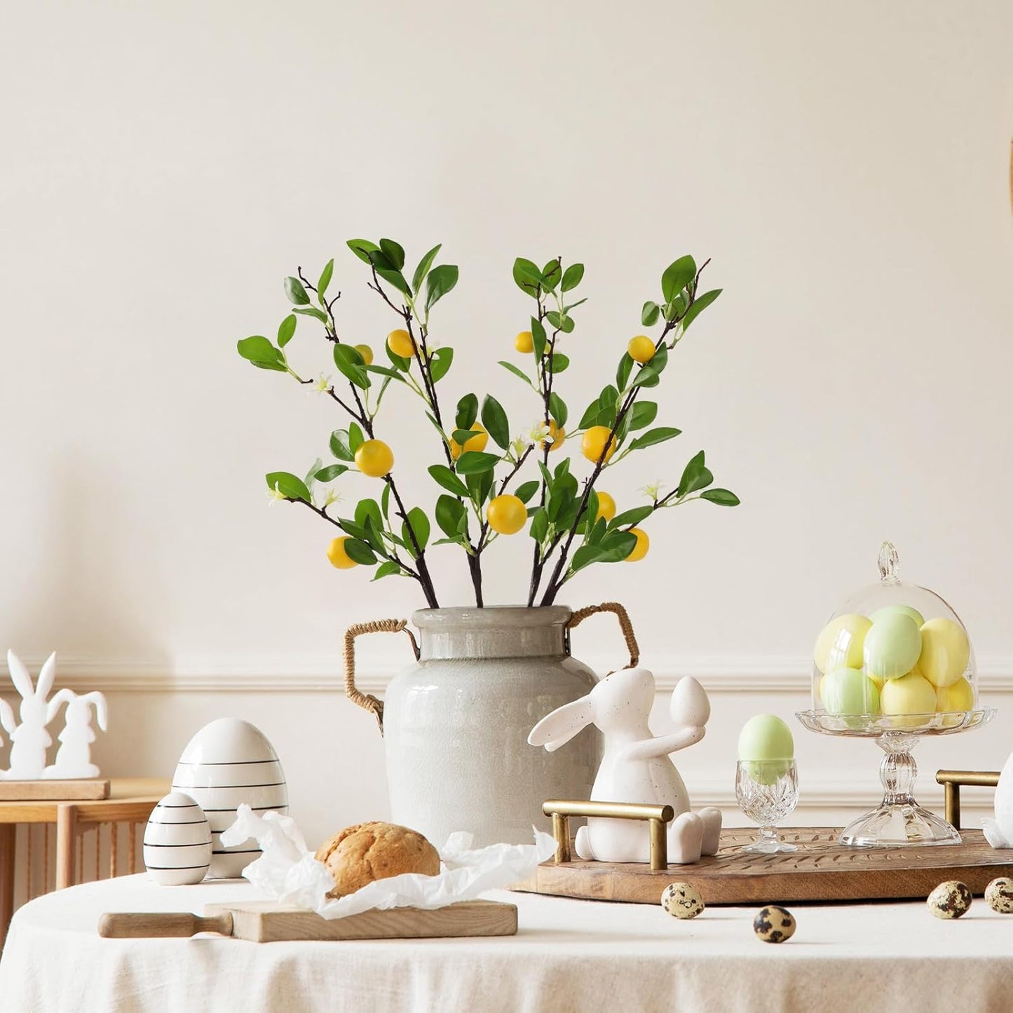 ucky Artificial Lemon Branches，4pcs of 27 Inch, Realistic Green Leaves and Yellow Lemon Fruit, Spring Summer Decoration Plants, Kitchen Decor Plant, Home Decor Plants，Greenery Stems