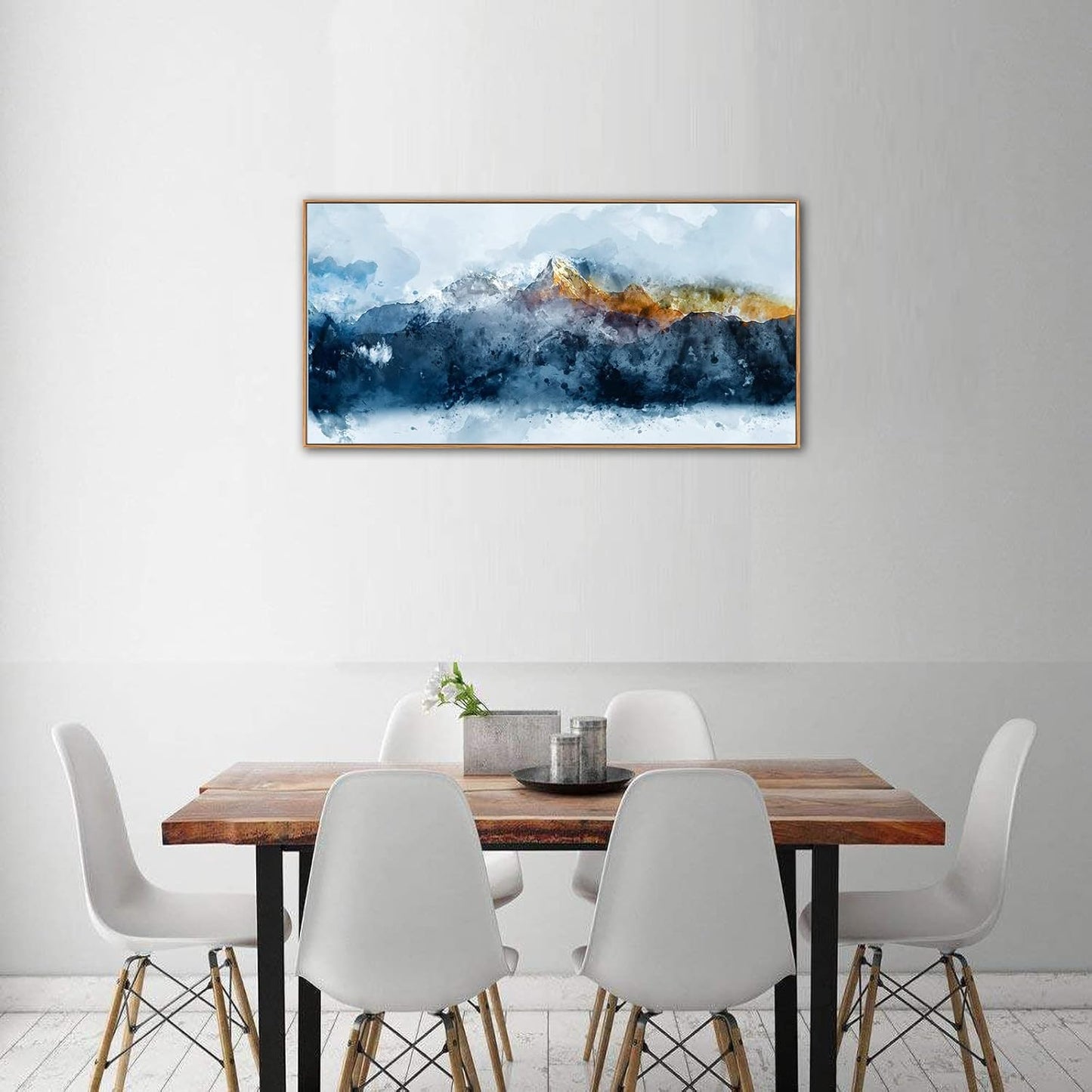 Framed Wall Art Canvas Indigo Abstract Mountain Pictures Wall Decor Blue Grey Orange Mountain Peaks Canvas Painting Prints Modern Abstract Artwork for Living Room Bedroom Decoration 20" x 40"