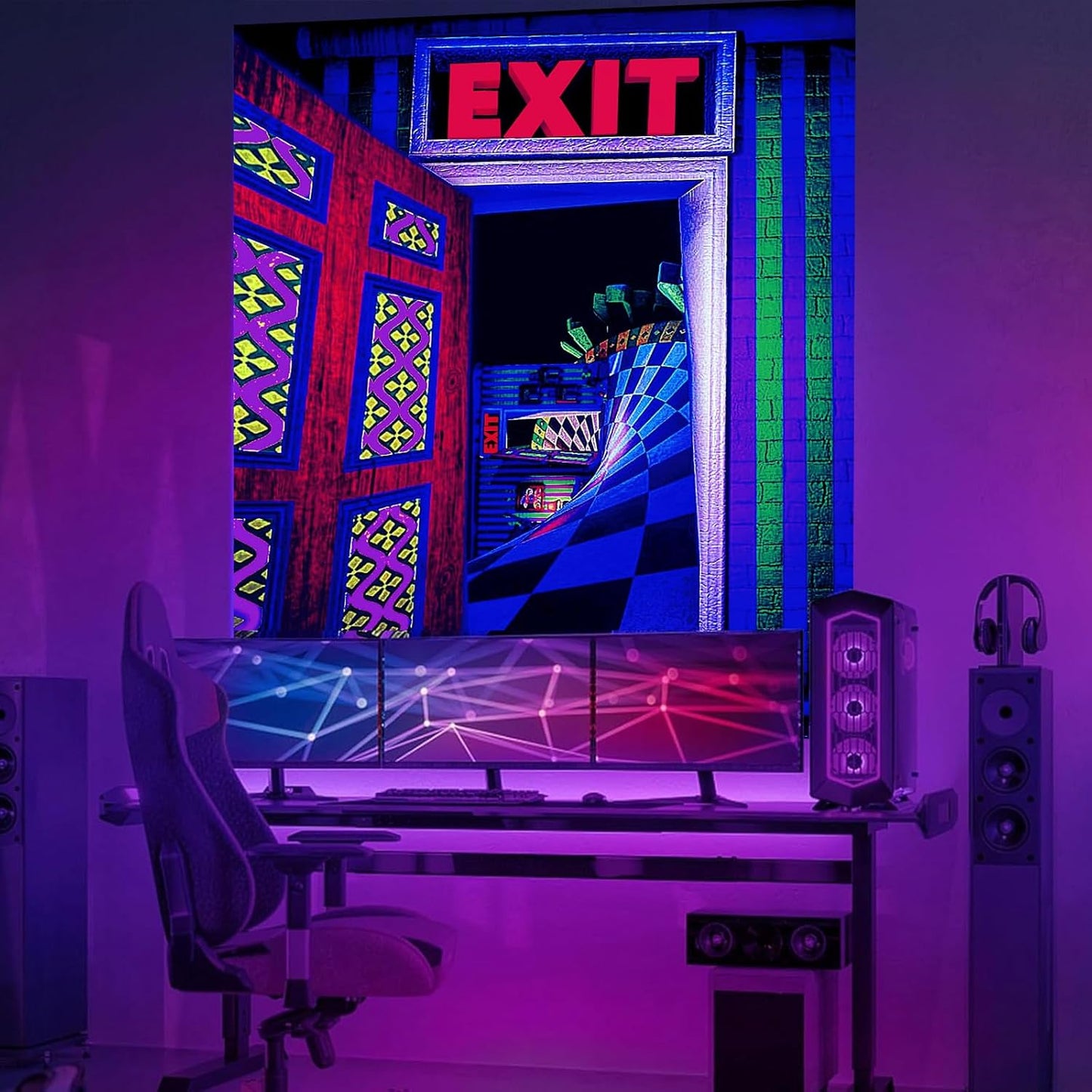 3D Exit Blacklight Tapestry Wall Decor for Men Bedroom, Trippy 3D Illusion Glow in the Dark Wall Hanging Backdrop for Men Guys Game Room, UV Reactive 3D Poster for Living Room Dorm 51x60 Inches
