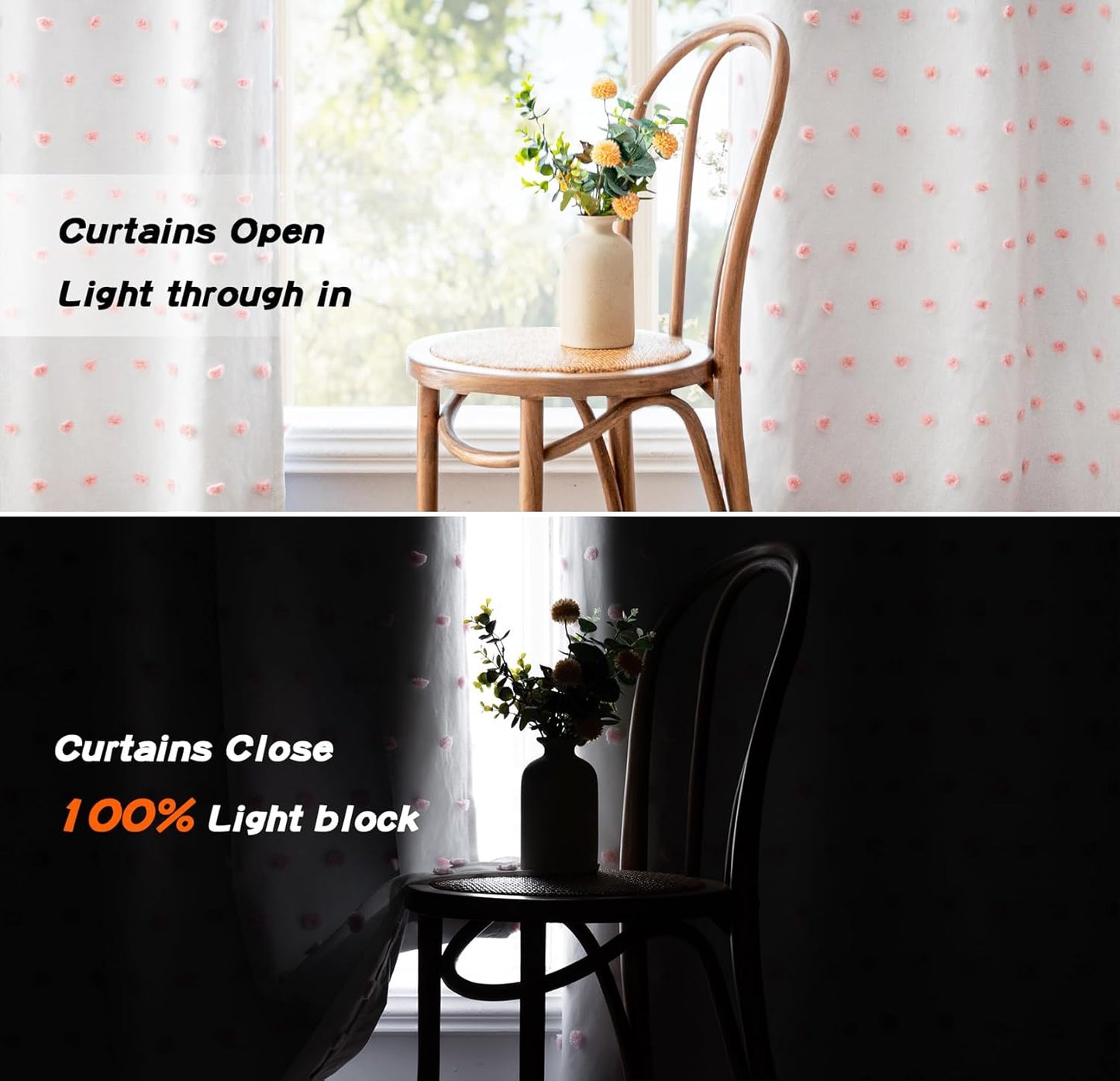 MYSKY HOME 100% Blackout Curtains for Living Room White Curtains 102 Inch Extra Long Total Light Block Girls Room Drapes Thermal Insulated Room Darkening Pink Pom Pom Sheer Grommet 2 Pieces 52 Wide