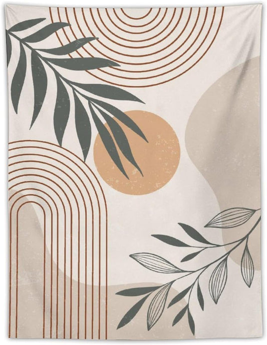 Abstract Boho Tapestry, Mid Century Tropical Tree Leaves Modern Geometric Arch Bohemian Botanical Tapestry, Home Aesthetic Wall Hanging Art Decor for Living Room Bedroom Dormitory 60x80 Inch