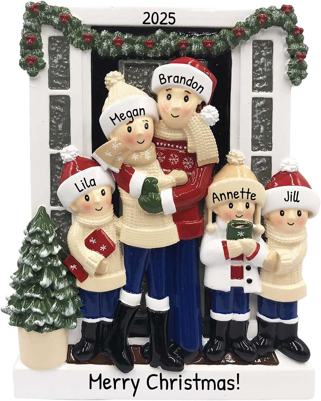 3D Welcoming Family of 5 Christmas Ornament 2025 Personalized Family Christmas Ornaments 2025 | Doorway Home Keepsake Personalized Tree Ornaments Customizable Gifts Winter Sweaters of Five Ornament