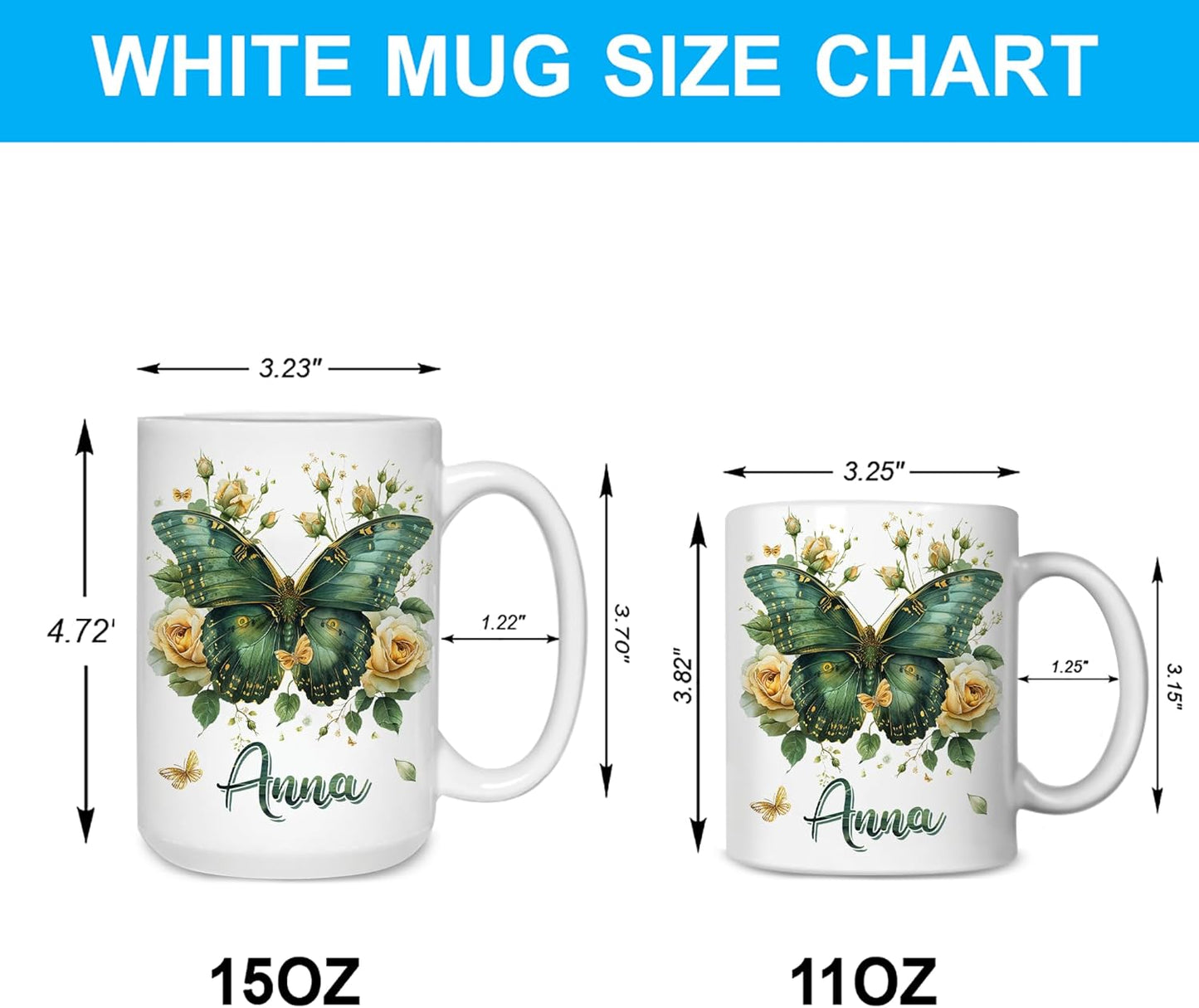 Hyturtle Personalized Floral Butterfly Mug - Butterfly Gifts For Women Lovers - Animal Gift For Bird Lover Her - Bird Gifts For Mom on Mother Day - Custom Name Coffee Cup Ceramic Mug 11 Oz 15 Oz
