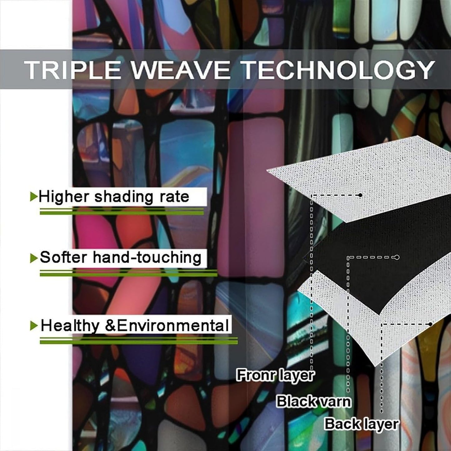 Stained Glass Curtains,Vintage Colorful Abstract Art Home Decor Drapes for Bedroom Living Room Kitchen Window Treatment 2 Panels Set Total Size 52" W X 84" L Inch