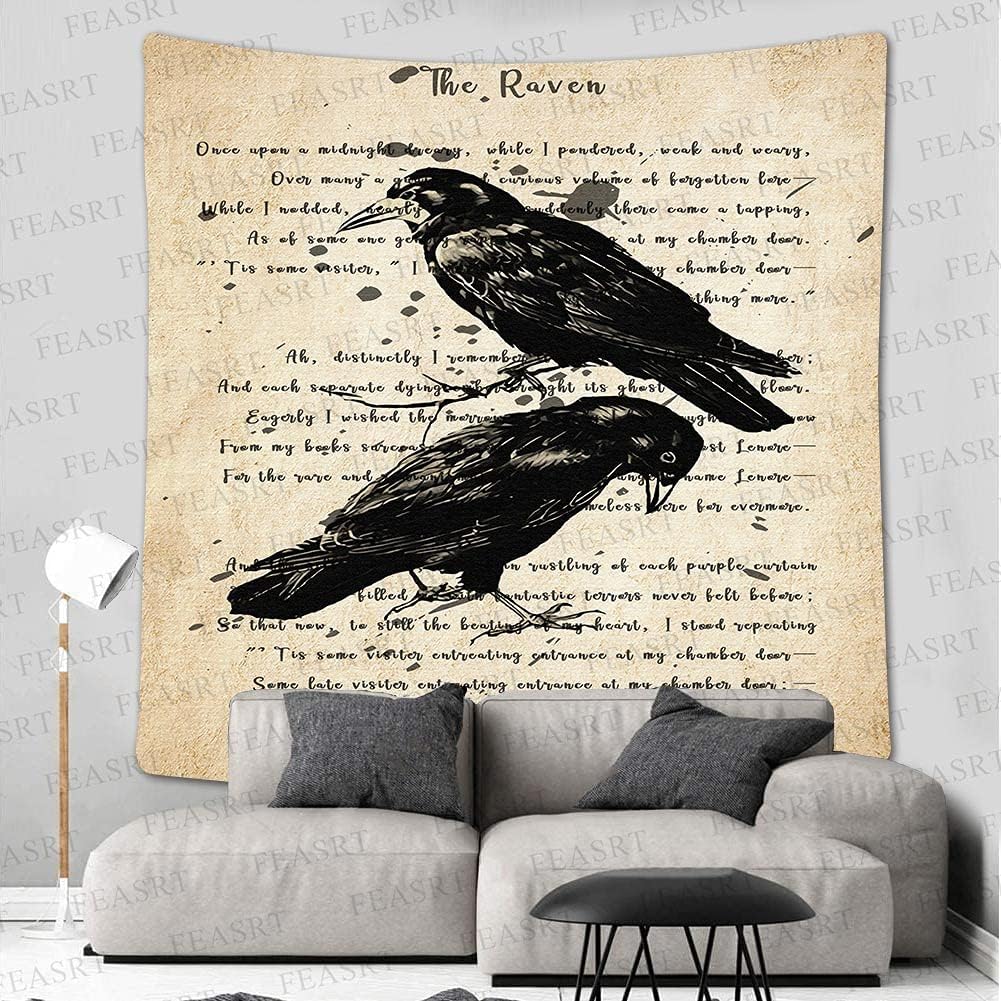 Raven Poem Wall Hanging 51x60 Inches - Crow Tapestry for Living Room, Bedroom, Home, Dorm, Office Decor