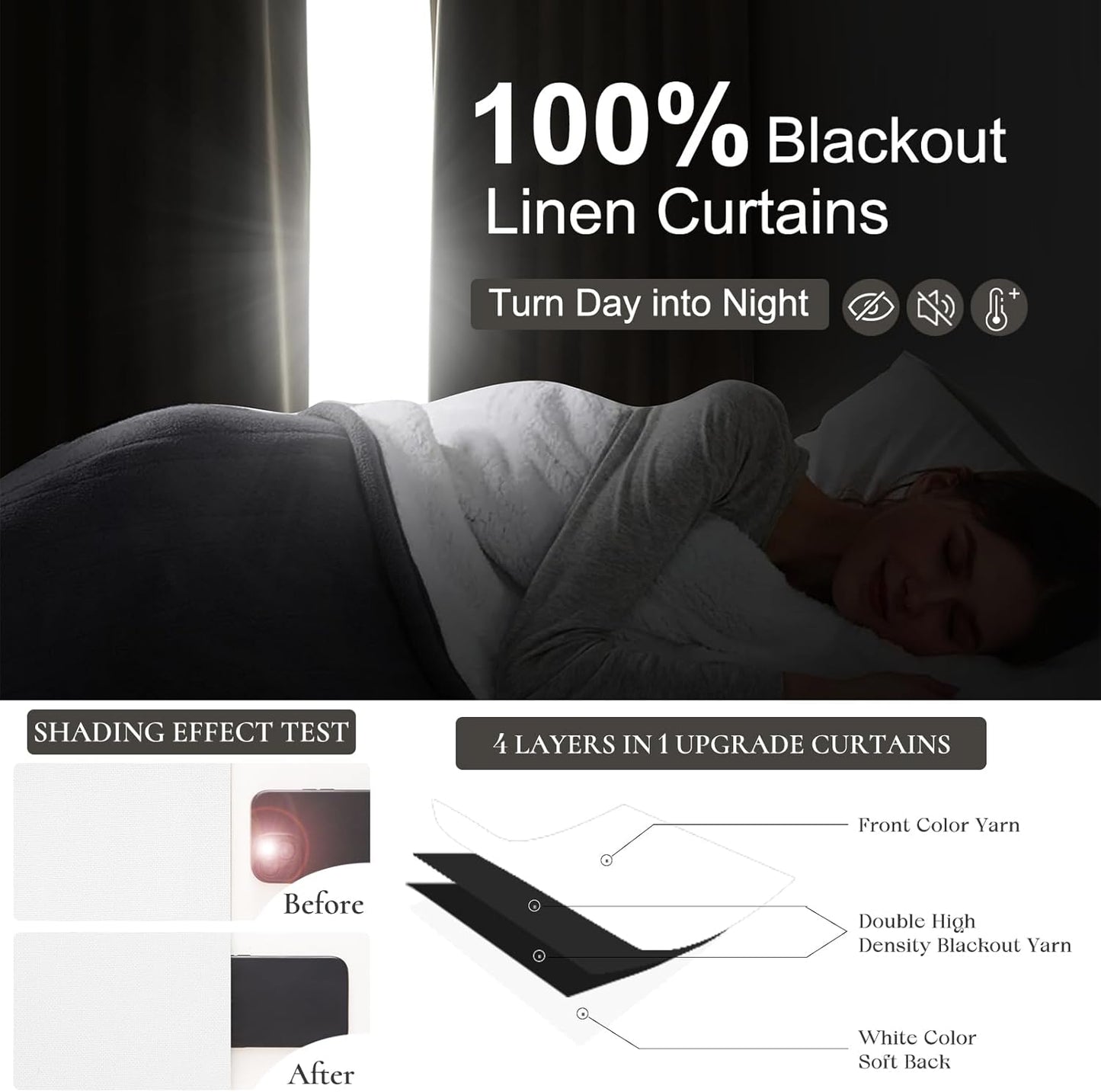 Pure Long White Blackout Curtains 102 Inches Long for Bedroom 2 Panels Set, Lush Pinch Pleated Linen Window Drape Noise Cancelling Privacy Decor Curtains for Room Divider 40" Wx102 L Burg