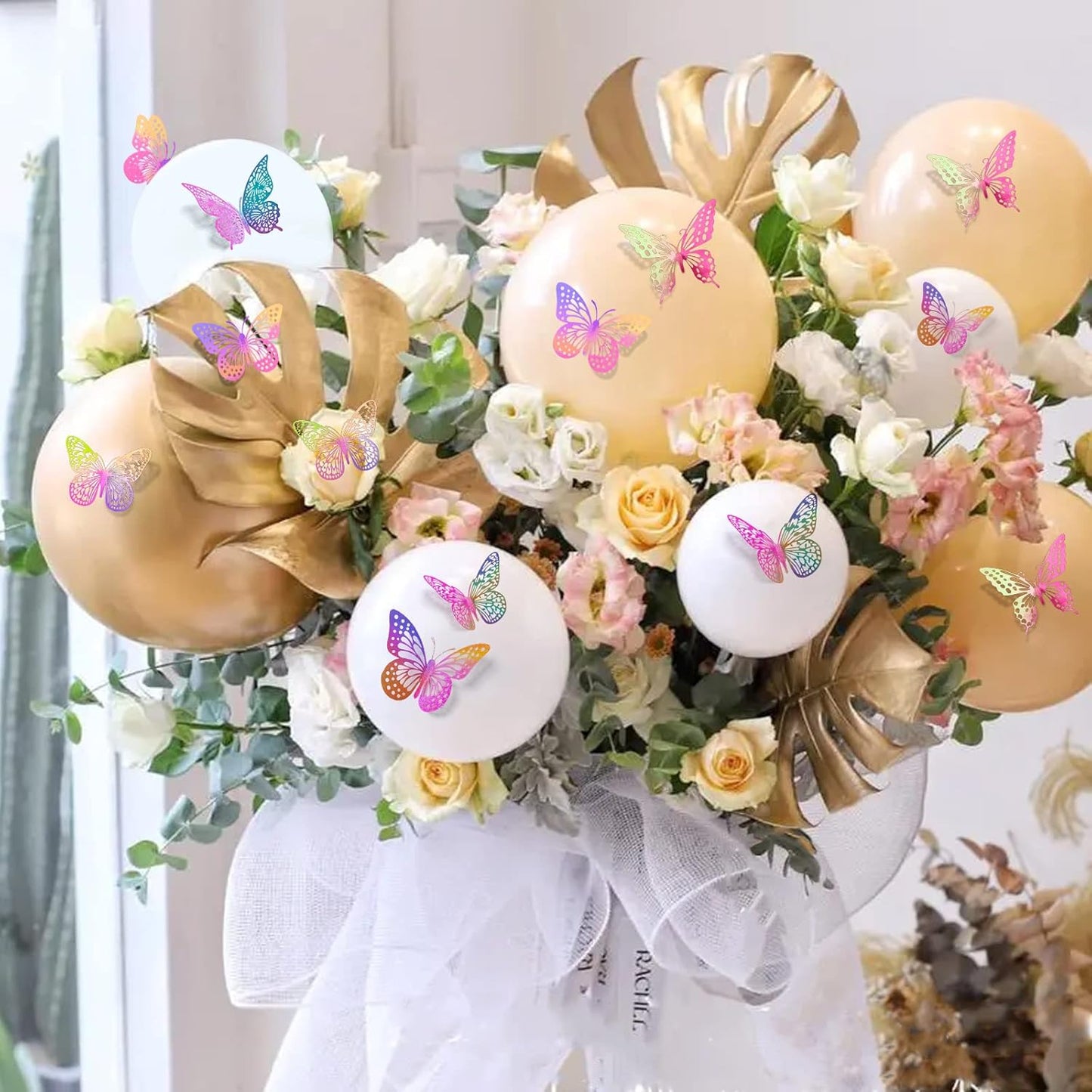 SAOROPEB 3D Butterfly Wall Decor 48 Pcs 4 Styles 3 Sizes, Purple Butterfly Decorations for Birthday Decorations Butterfly Party Decorations Cake Decorations, Removable Stickers (Laser Pinkpurple)