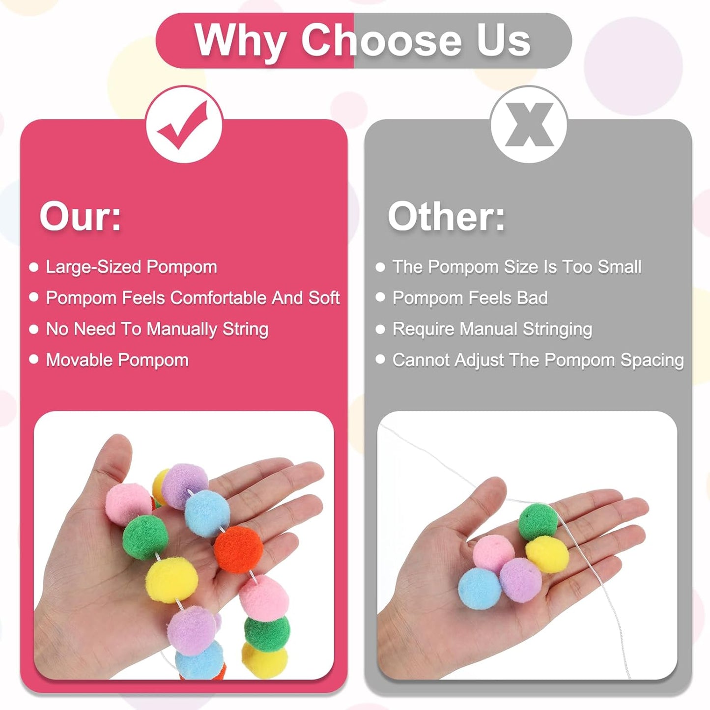 PATIKIL 26Ft Pom Pom Garland Decorations, 4Pcs Colorful Felt Ball Garland Banner Cute Rainbow Pompom Hanging Decorations for Tree Ornaments Homes Decor, Red/White