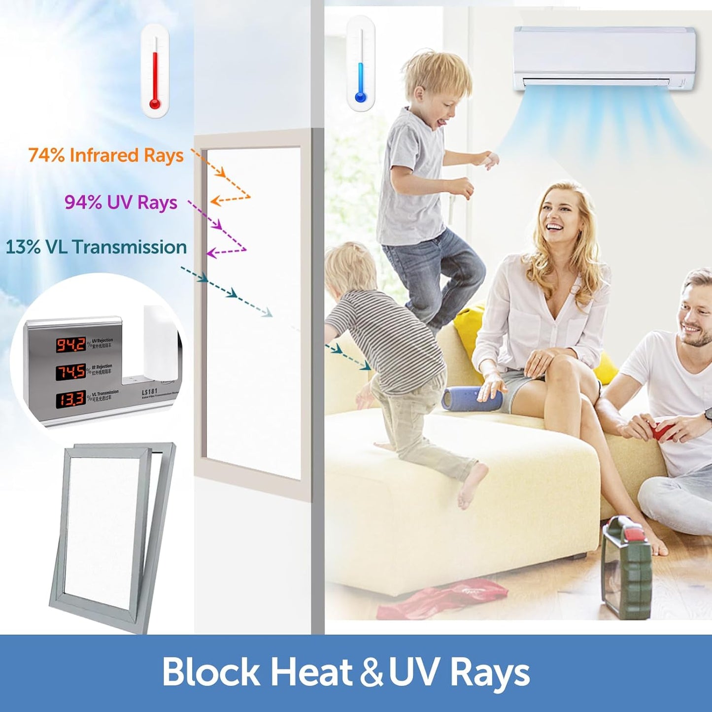 HIDBEA Frosted Window Privacy Film - Non Adhesive Static Cling Glass Stickers Sun UV Blocking Heat Control Door Covering Decals for Home Office(35.4 x 393.7 Inch, Frosted White)