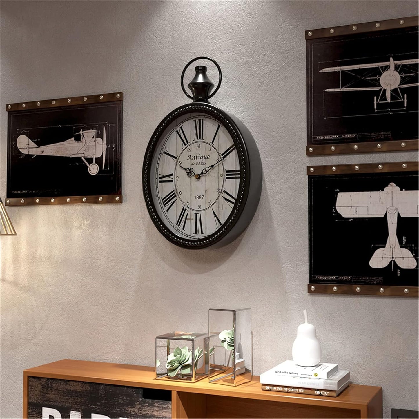 Menterry Small Retro Oval Wall Clock, Antique Old Design, Black Vintage Style, Battery Operated Silent Decor Wall Clocks for Kitchen,Bedroom,Farmhouse,Bathroom (11.2" H x 6.7" W)