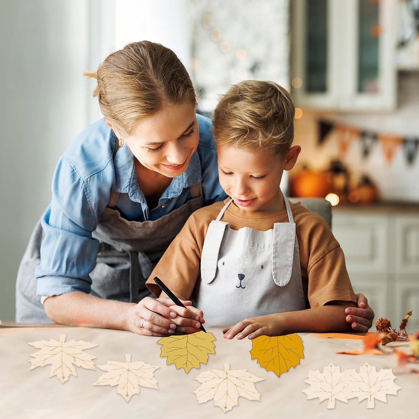 24 PCS Unfinished Wooden Fall Crafts, Maple Leaves Shaped Hanging Ornaments DIY Wood Craft Cutouts for Fall Home Decor (Leaves)