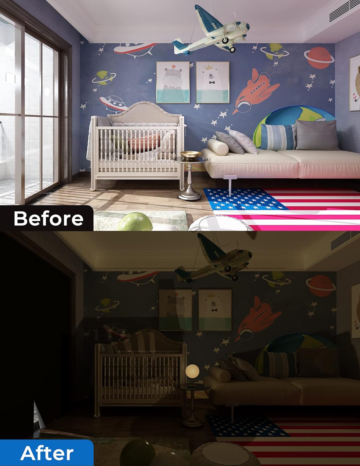 Sumobaby Blackout Curtains for Bedroom Portable 108”x59”Black Out Window Cover with Heat-Resistant Hook&Loop Tape,100%Blackout Shades,NoDrill Blinds for Windows DIY Cut Fit for Nursery&Dorm Room,Black