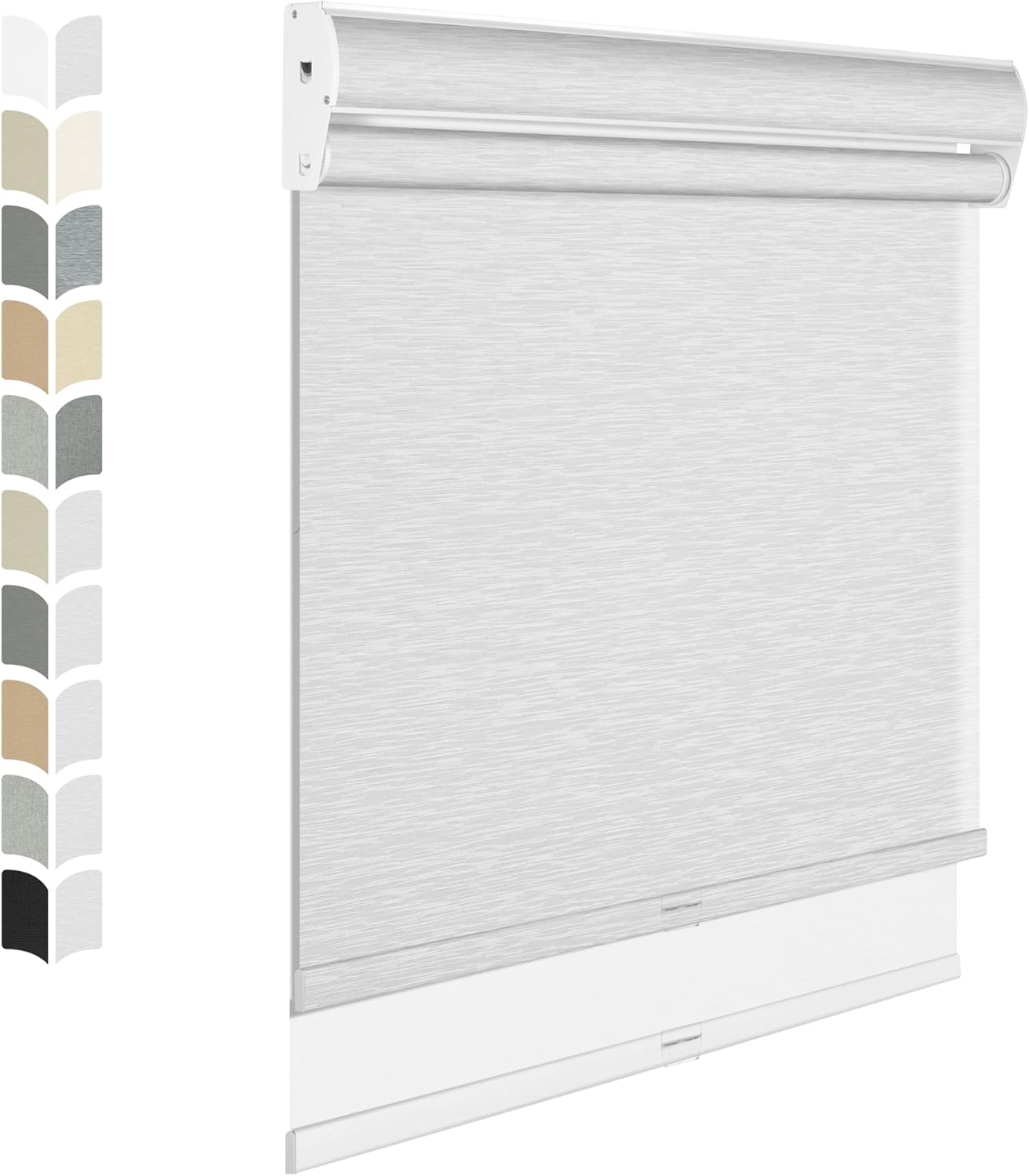 BERISSA Cordless Dual Roller Shades With Cassette Valance, Blackout and Light Filtering, Day and Night for Home Office Door - Striped Jacquard White, 49 W x 36" H