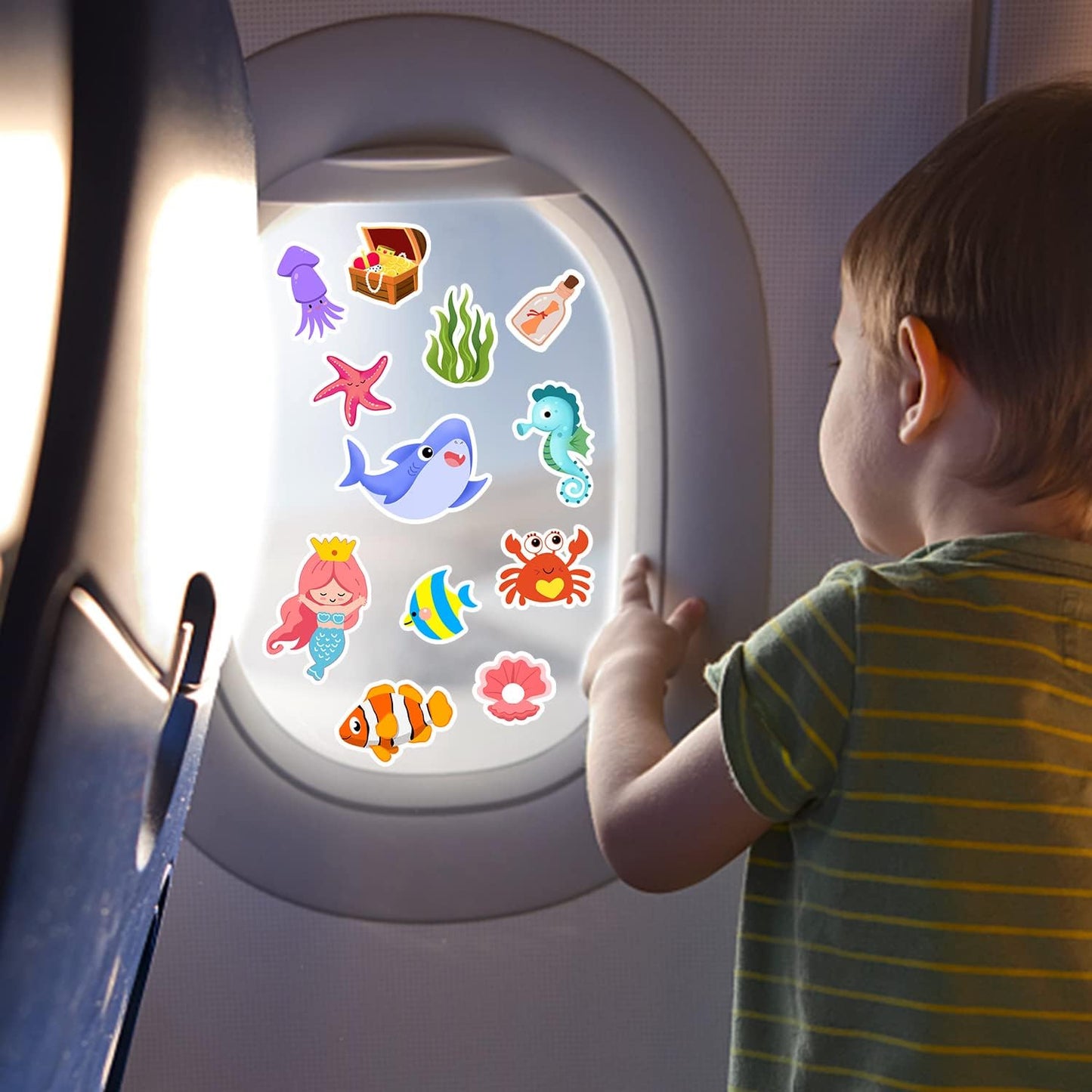 Sea Animals Gel Clings for Kids, 21PCS Thick Vinyl Decals, Cartoon Animal Stickers for Classroom, Home, Nursery, Airplane Birthday Party Supplies, Reusable, Water Resistant, Indoor Usage