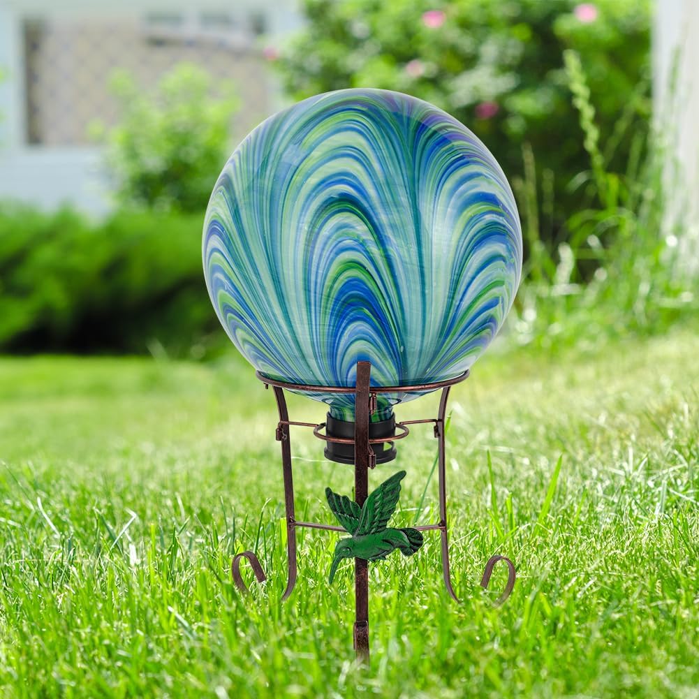 10" Diameter Gazing Ball with 8.5" Metal Stand Indoor Outdoor Glass Globe Sphere Festive Decor Yard Ornament Gazing Balls for Garden,Home,Lawn,Patio,Porch,Birthday Gift for Women(Green)