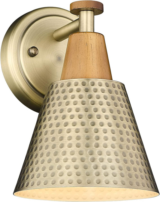 FEMILA 1-Light Vintage Wall Sconces, Antique Brass Industrial Sconces Wall Lighting, Single Bathroom Vanity Light Fixtures Wall Mount Lamp, Hammered Metal Shade,4FG59B BG