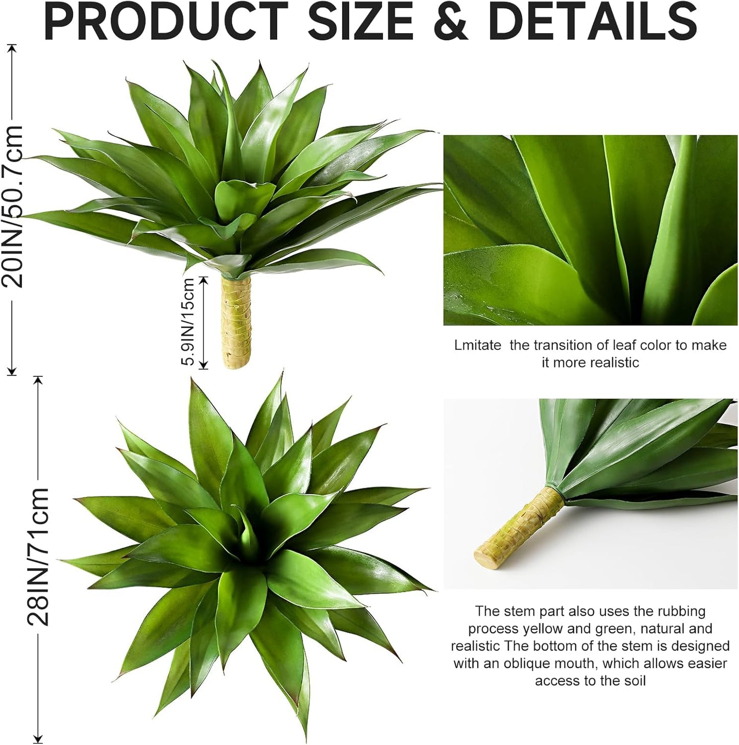 JUSTOYOU 28" Artificial Agave Plants Outdoor Large Fake Agave Plants Faux Succulents for Outdoor Indoor Home Front Porch Decor (2, Green)