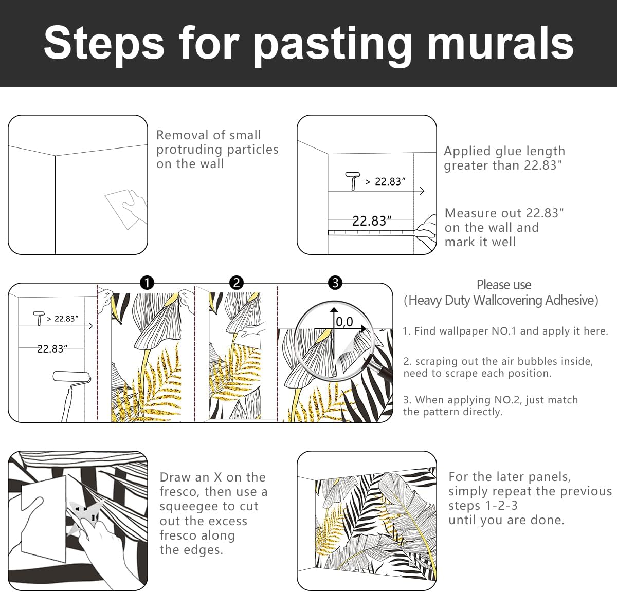 -Black and Gold Tropical Botanical Banana Leaf Fabric Wallpaper Living Room Bedroom Bathroom Abstract Plant Large Wall Mural- 137"x96"（ not Peel and Stick）