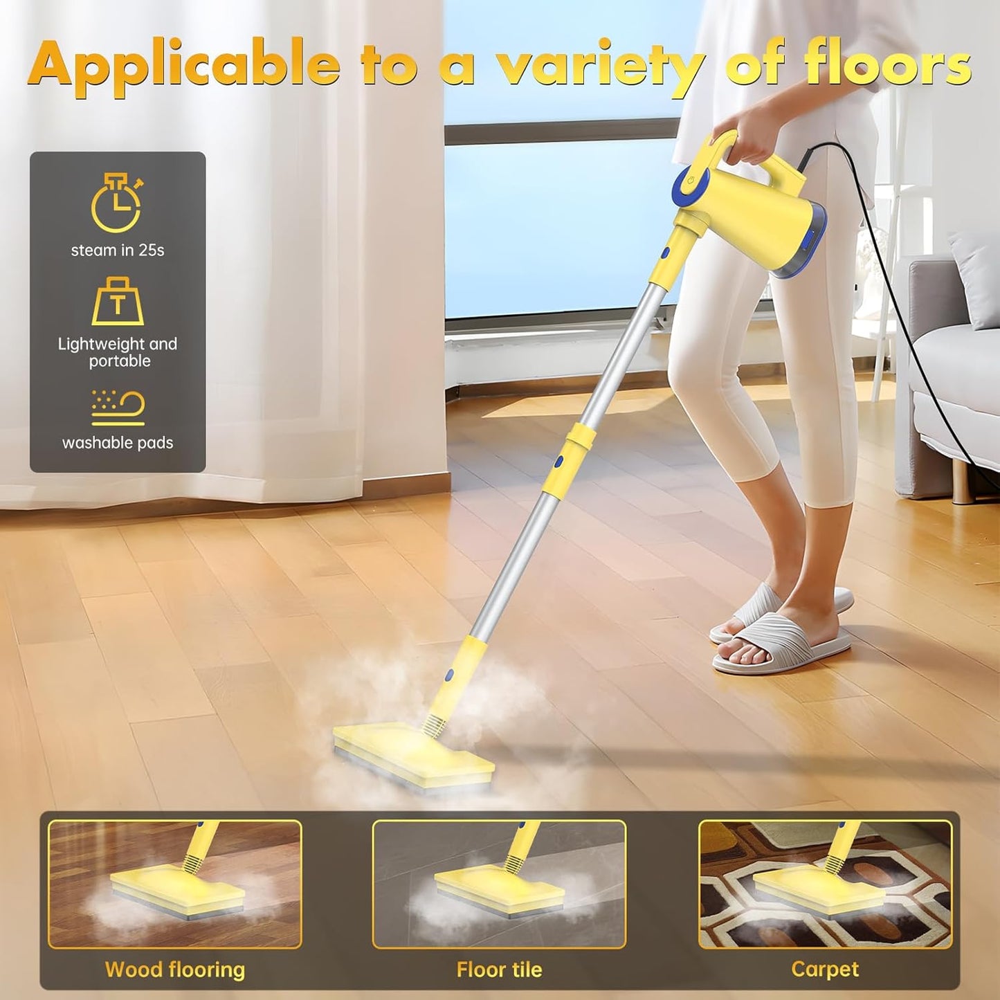 Steam Mop with Detachable Handheld Steam Cleaner for Home Cleaning,13OZ Water Tank,with Handheld 6-in-1 Multi-function Attachments for Hardwood Floors,Clothes,Windows,Tiles Grout and Furniture