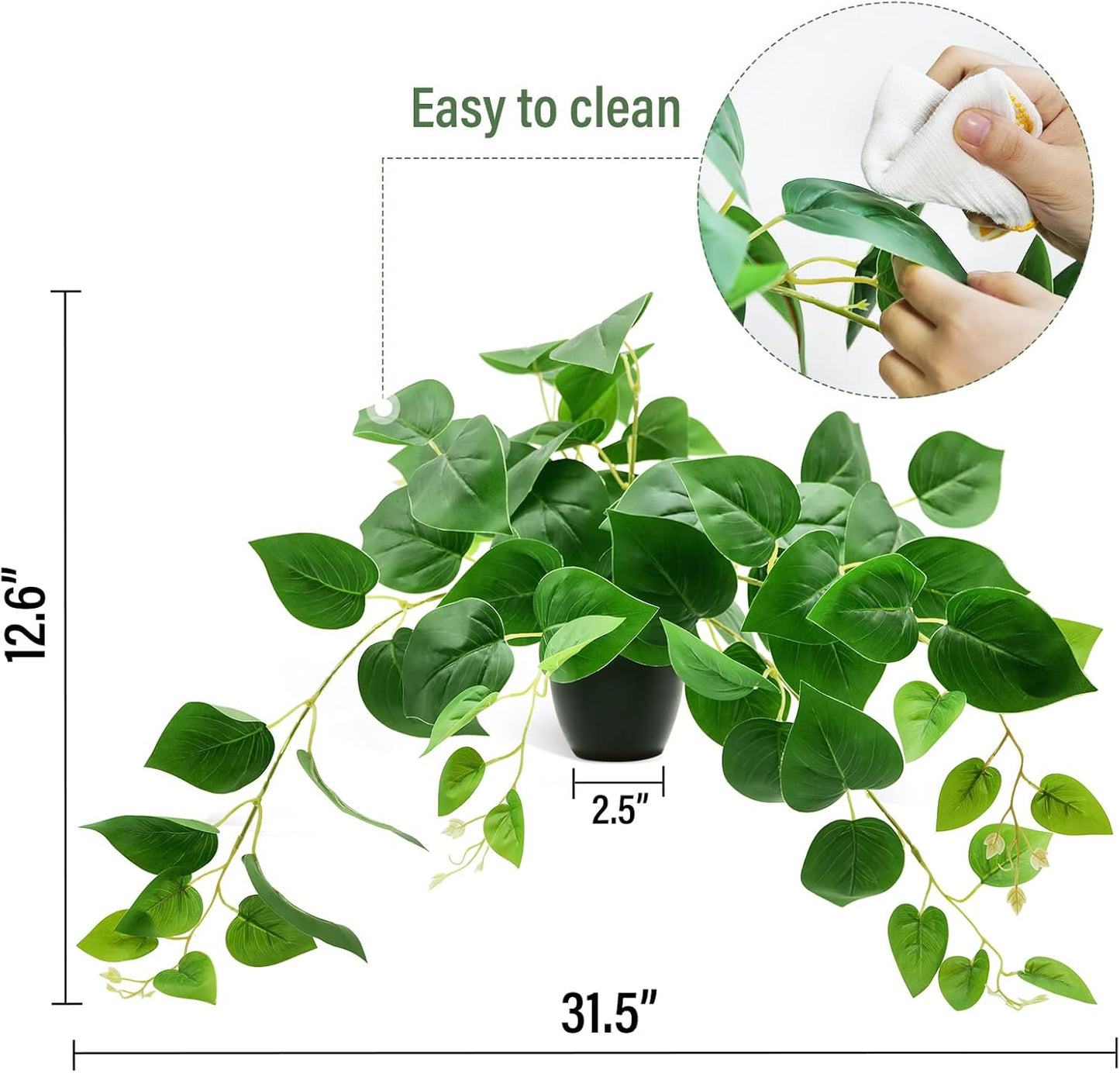 Tiita 2 Pack Fake Plants Artificial Scindapsus Aureus in Pots, Realistic Fake Greenery Potted Plants for Home Office Desk Window Sill Bathroom Bedroom Outdoor Indoor