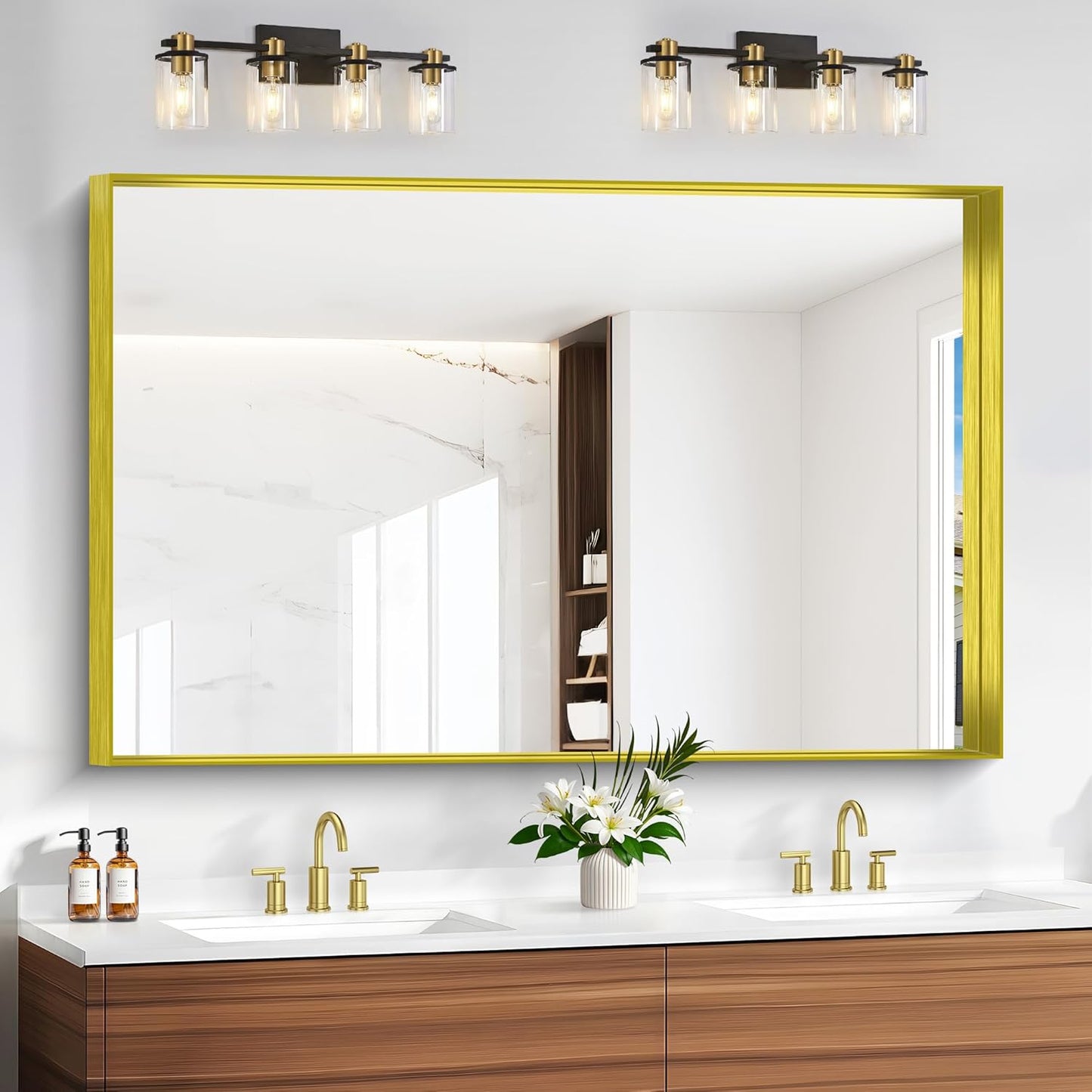 Gold Bathroom Mirror, 36x55 Inch Rectangular Deep Frame Mirror, Large Wall Mounted Bathroom Vanity Mirror Over Sink for Bedroom,Restroom, Living Room, Hangs Vertically or Horizontally