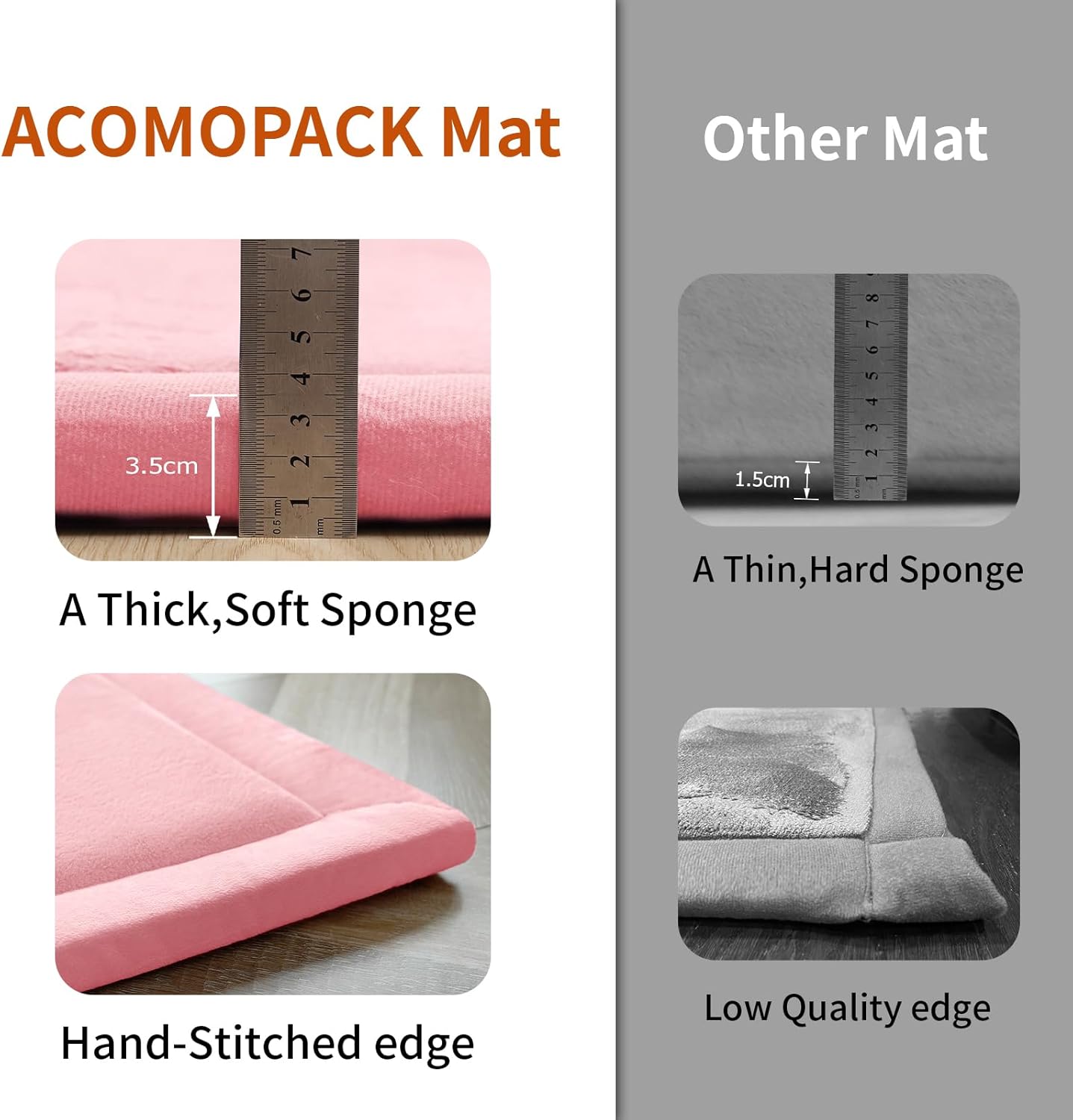 ACOMOPACK Baby Play Mat for Floor,1.3" Thick Memory Foam Area Rug for Living Room,Soft Velvet Crawling with Non-Slip Bottom for Kid,Toddler,59"×71" Tummy Time Nursery Rugs,Yoga（Pink）