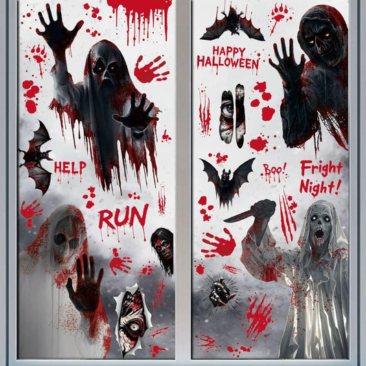 Bloss Halloween Window Clings for Glass Window Decorations,Double Side Scary Ghosts Halloween Window Stickers,Bloody-Handprint-Footprint Windows Decals for Home/Party Decoration
