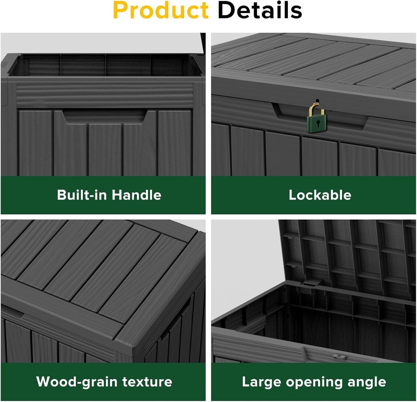 46 Gallon Outdoor Deck Box,Storage Lockable Waterproof Patio Furniture,Garden Tools,Cushions,Pool Accessories Outside Storage Resin Box(Black)