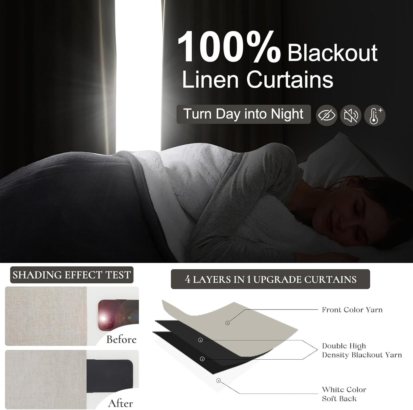 Curtains 70 Inch Length Wide Pinch Pleated Black Out Curtains 84 Inch Long for Living Room, Farmhouse Natural Linen Thick Burlap Boho Bedroom Heavy Insulated Window Drapes 70"W x 84"L x 2Panels