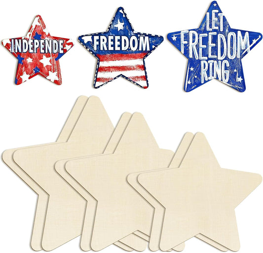 Large Size Wooden Star 4th of July Ornaments to Paint, Independence Day Wooden Patriotic Day DIY Blank Cutouts Unfinished Round Ornament for Crafts Summer Decorations 6 Pack