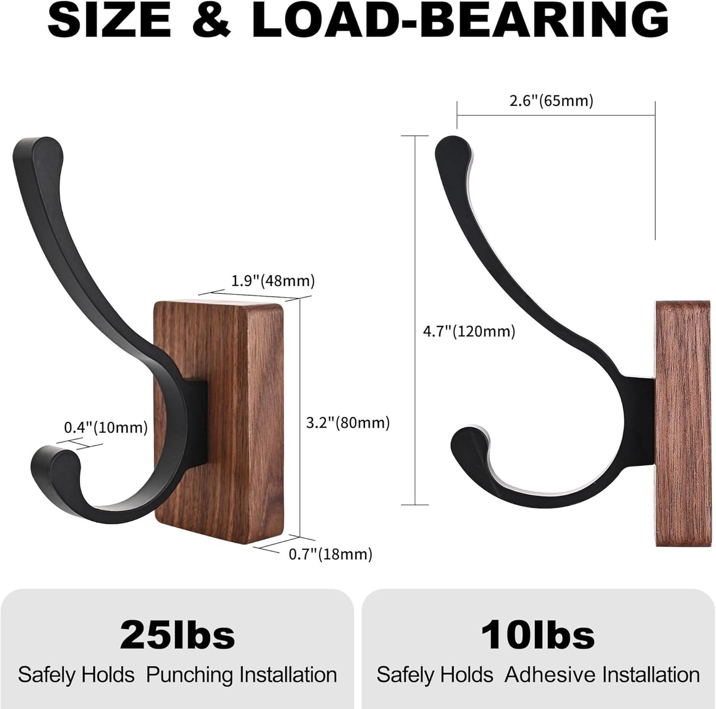 6 Pack Wooden Wall Hooks for Hanging, Adhesive Mounted & Wall Mount Nature Wood Coat Hooks for Towel Clothes Blanket Hat Backpack Robe Nursery Door Board Entryway Key Holder