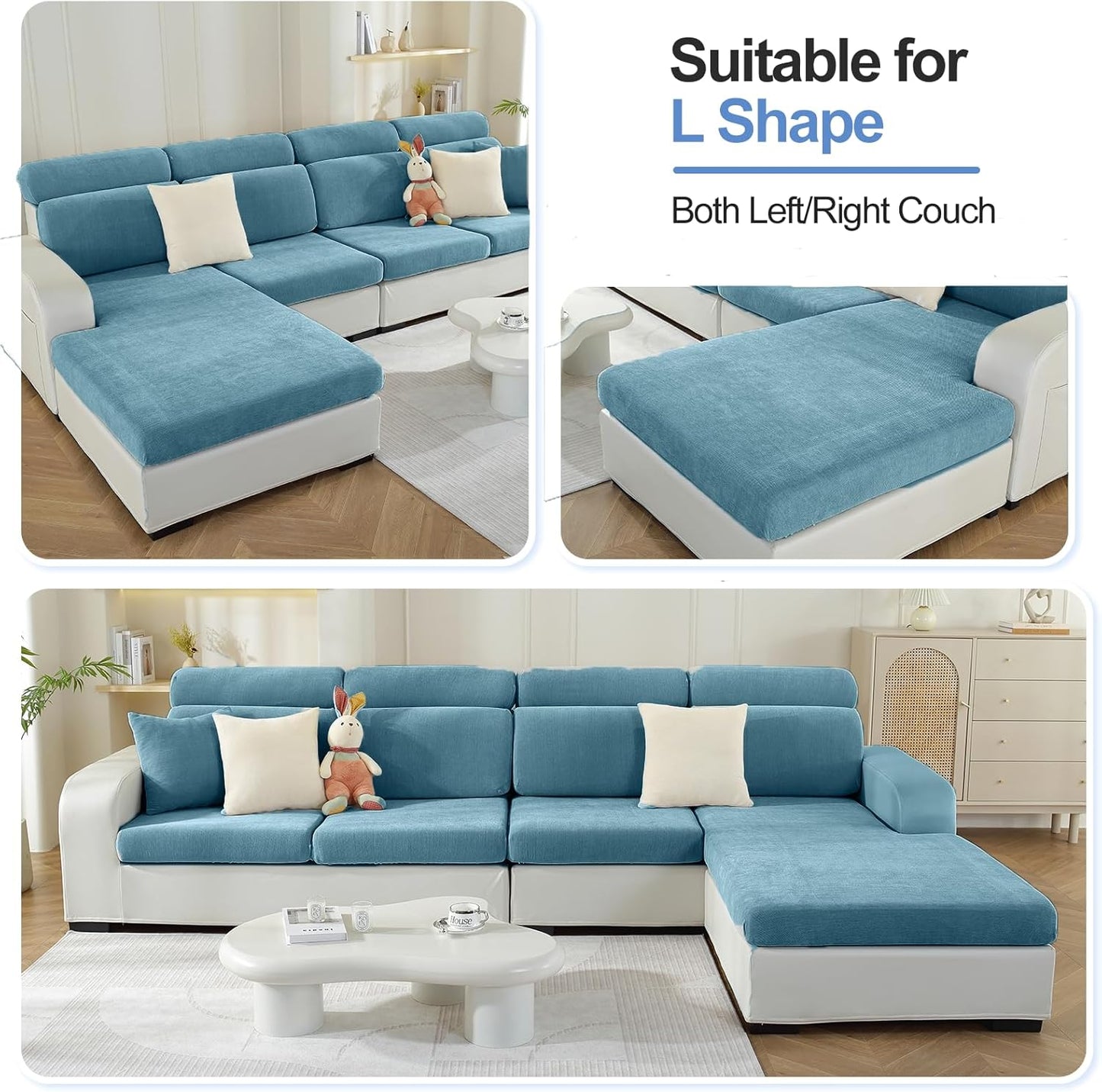 Sectional Couch Covers for L Shaped Sectional Sofa (Left or Right Facing) – Softer Chenille Sofa Covers Washable, Non-Slip Stretch Chaise Slipcover (Only 1PC Chaise Cushion Cover, Blue)