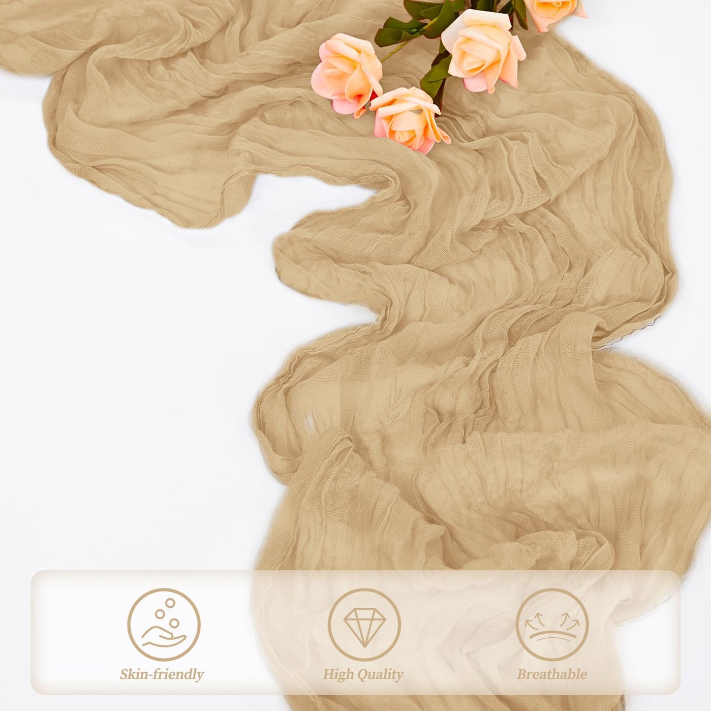 Sand 6 Pack 10FT Cheesecloth Table Runner 20 x 120 Inch Long Rustic Gauze Cheese Cloth Table Runner for Wedding Bridal Baby Shower Table Decorations Boho Fabric Sheer Birthday Party Table Decor