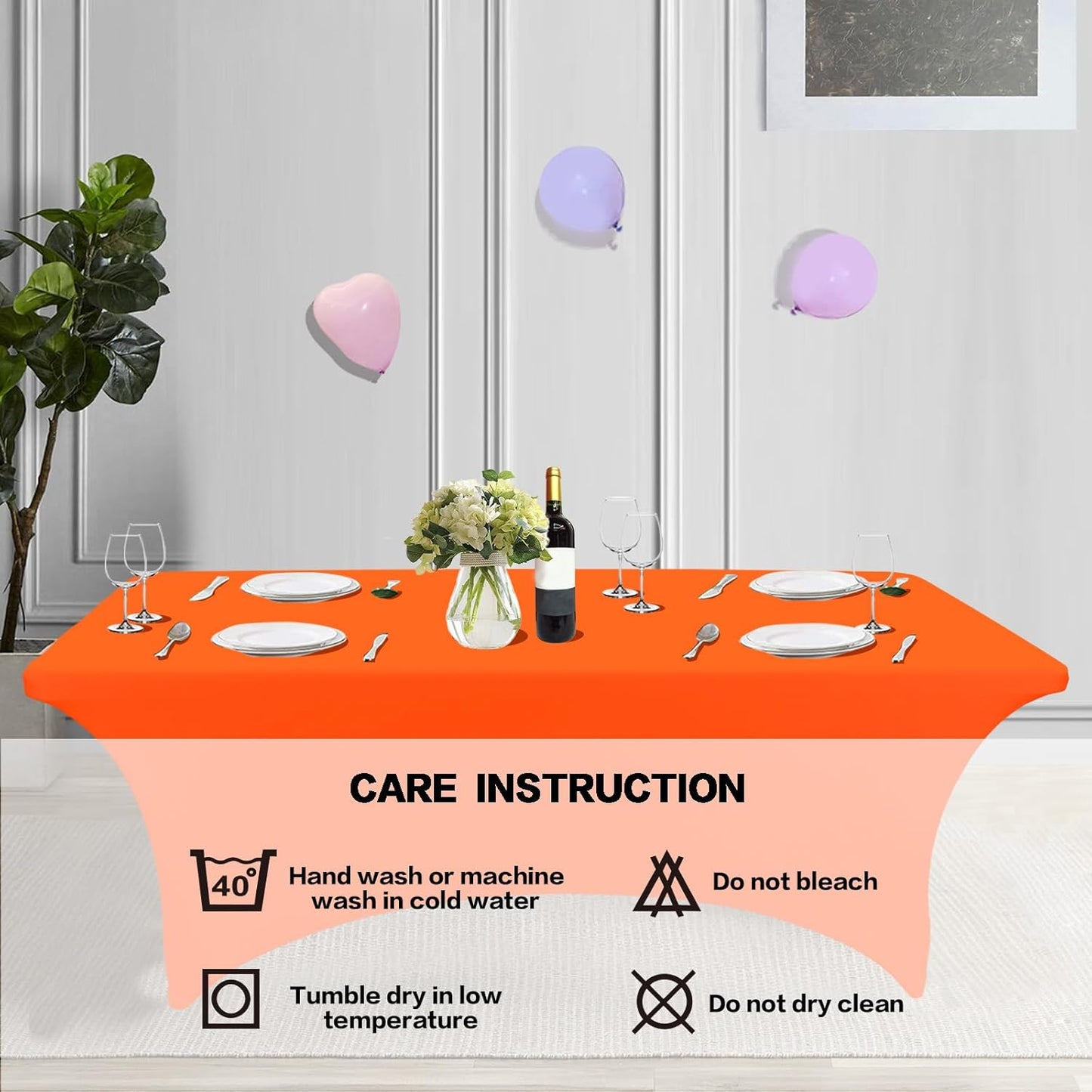 IVAPUPU 8FT Table Cloth for Rectangular Fitted Events Stretch Orange Table Covers Washable Cover Spandex Tablecloth Protector for Party, Wedding, Cocktail, Banquet, Festival