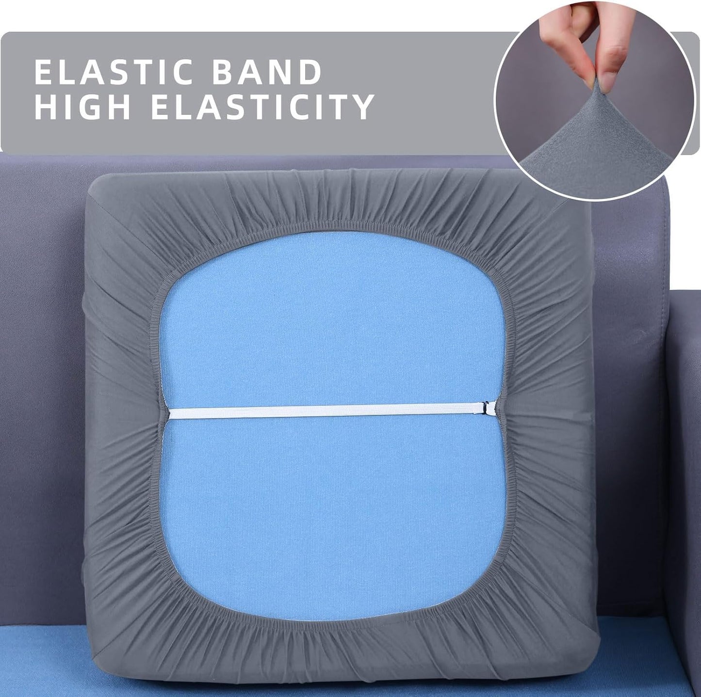 hyha Waterproof Couch Cushion Covers, Stretch Sofa Couch Seat Slipcover for Dog Washable, Non-Slip Waterproof Outdoor Cushion Covers for Patio Furniture Replacement (3 Pieces, Grey)