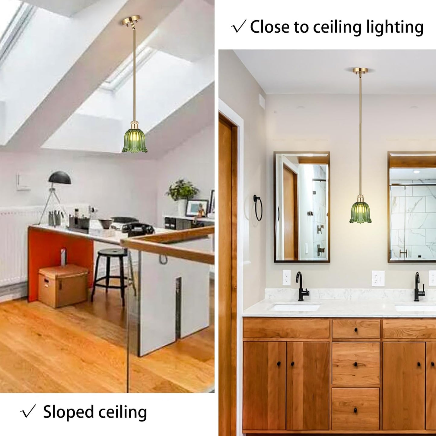 Modern Gold Pendant Light 3 Pack Brushed Brass Mid Century Chandelier Green Glass Shades Adjustable Rods Farmhouse Ceiling Hanging Lighting Fixture Kitchen Island Dining Room Bedroom