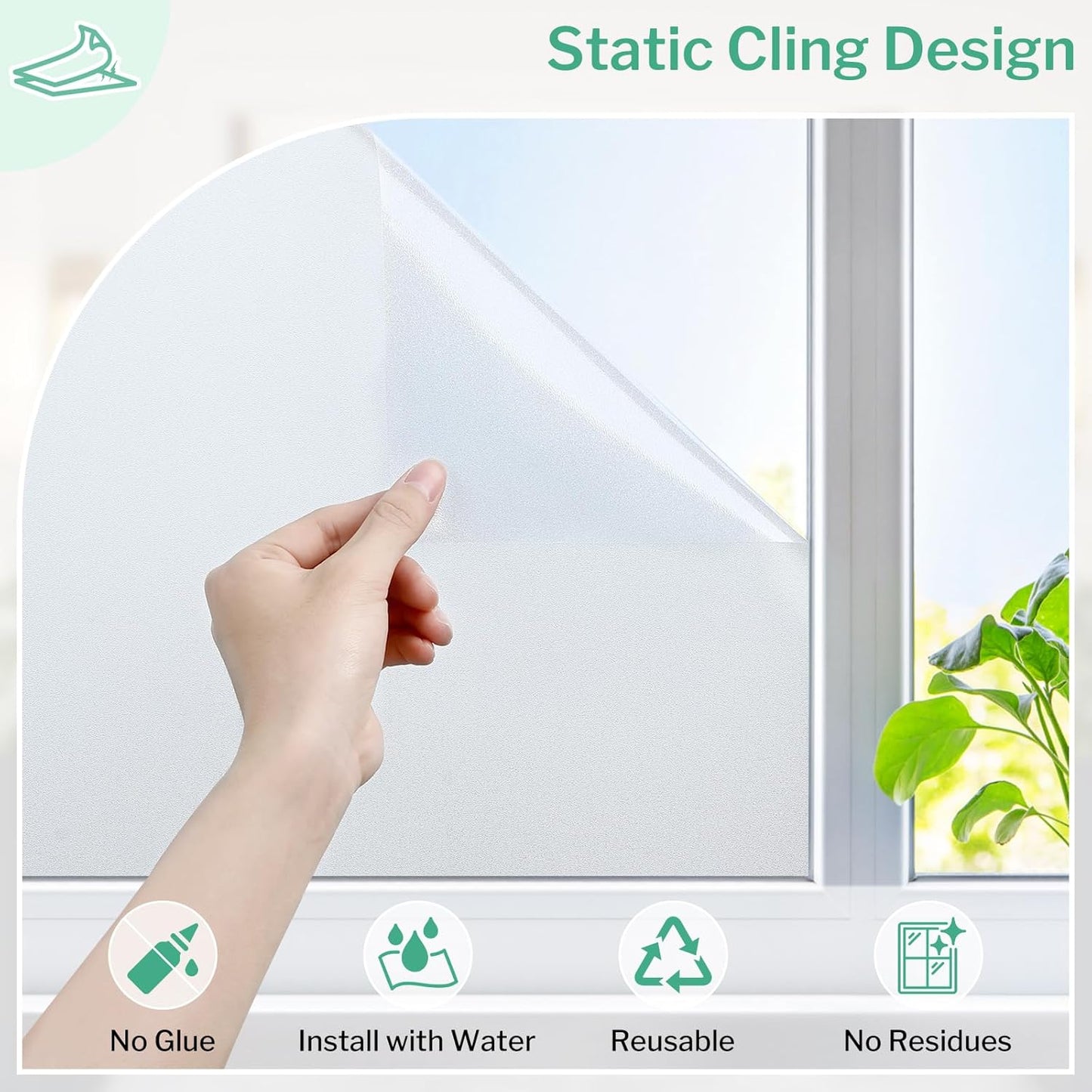 DOWELL Window Privacy Film, Frosted Glass Window Film, Static Cling Non-Adhesive Glass Clings, Sun Blocking Opaque Coverings, Reusable Door Stickers for Bathroom Home Office, Pure, 23.6"x78.7"